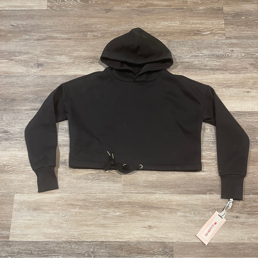 SheFit Cropped Black Hoodie - Drawstring - Women’s Size Medium